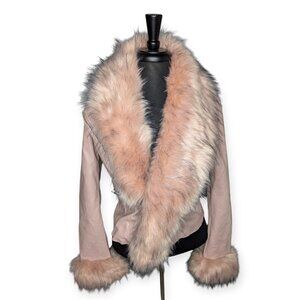 LA Coalition Tahnee Faux Leather Faux Fur Trimmed Jacket Blush Size Small NWT